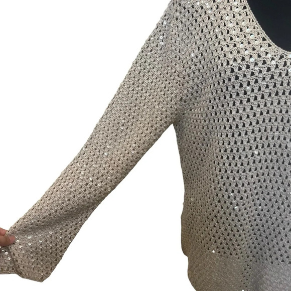 Colette Mordo for Sadimara Linen Blend Open Knit Sweater Beige Size Large NWT - Picture 4 of 9